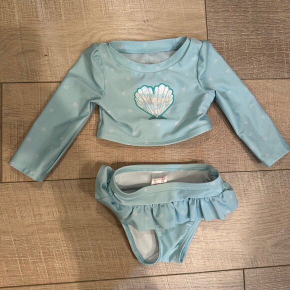 CAT & JACK GREEN LONG SLEEVE 2 PIECE SWIM SUIT 12 MONTH - Picture 1 of 5